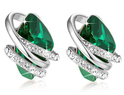 Gifts for Women, Wish Stone Stud Earrings with Birthstone Crystals, 18K Rose Gold Plated or Silver-tone - color: 205-May-Emerald Green-Silvertone