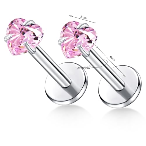 BelezaDosas G23 Titanium Labret Studs Threadless 16G Lip Rook Lobe Tragus Helix Cartilage Push Back Earring Piercing Jewelry - style: 1 piar love pink