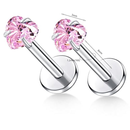BelezaDosas G23 Titanium Labret Studs Threadless 16G Lip Rook Lobe Tragus Helix Cartilage Push Back Earring Piercing Jewelry - style: 1 piar love pink