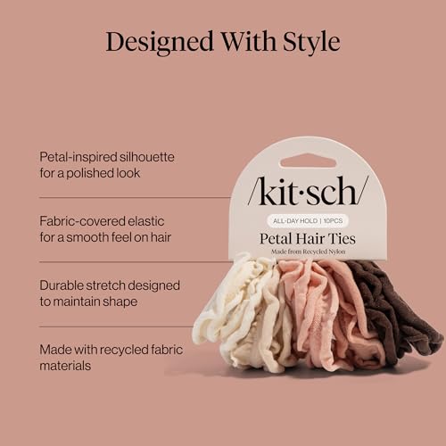 Kitsch Petal Hair Ties No Damage - Blush, 10pcs | Strong, Stretchy & Snag-Free Hair Bands – Soft Fabric Ponytail Holders, Stylish Elastics for Everyday Hairstyles - color: Blush Petal (Pack of 10)