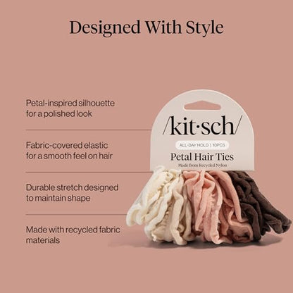 Kitsch Petal Hair Ties No Damage - Blush, 10pcs | Strong, Stretchy & Snag-Free Hair Bands – Soft Fabric Ponytail Holders, Stylish Elastics for Everyday Hairstyles - color: Blush Petal (Pack of 10)