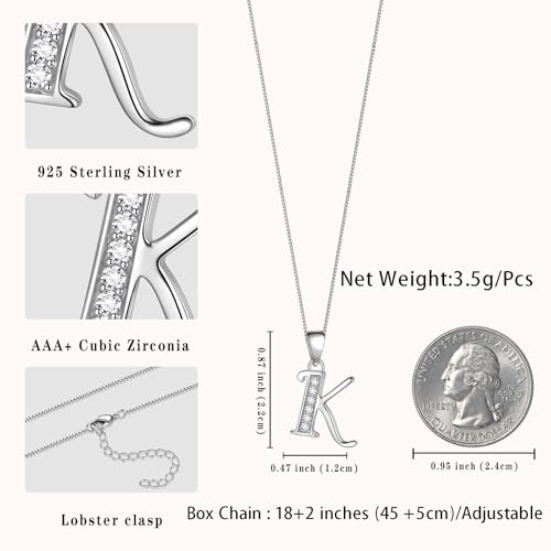 Aurora Tears Letter Necklace Initial 925 Sterling Silver Alphabet Pendant Crystal Name Gift Women Cubic Zirconia Jewelry - color: K