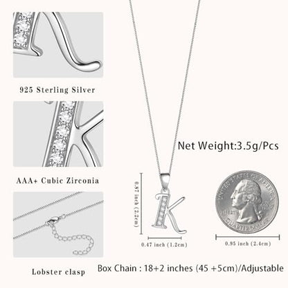 Aurora Tears Letter Necklace Initial 925 Sterling Silver Alphabet Pendant Crystal Name Gift Women Cubic Zirconia Jewelry - color: K