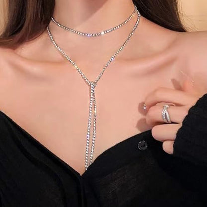 Rhinestone Chain Gold Body Chain Crystal Necklace Chain Body Accessories for Women - color: Silver body chain