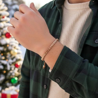 18K Gold-Plated Bracelets for Men Franco Link Chain Adjustable | Stainless Steel Bracelet, Gold Beads Bracelet, Handcrafted Braided, Mens Jewelry Birthday Gift for Men - color: Rose Gold
