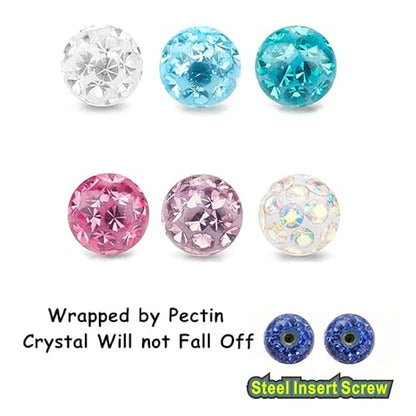 6pc 16G 6/8/10mm Bar Surgical Steel Curved Barbell Coated Crystal Eyebrow Ring Ear Body Piercing Jewelry Set - color: yellow