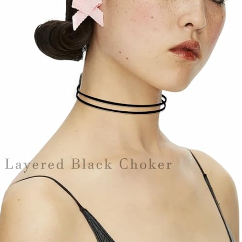 Ronglry 3pcs Black Choker Necklace for Women Black Velvet Choker Set Layered Black Choker Necklaces Classic Chokers for Women Adjustable Gothic Lace Black Collar Necklace for Party Cosplay Christmas Birthday Jewelry Gifts - color: 3pcs black
