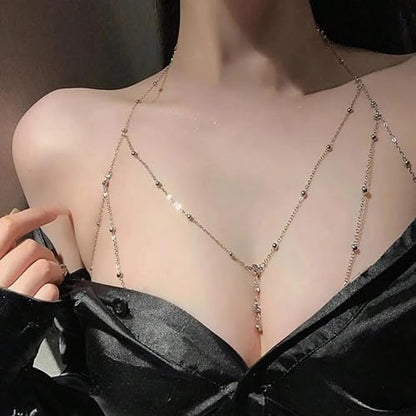 Gold Plated Body Chain for Women, Layered Bikini Waist Chain | Sexy Rhinestone Body Jewelry, Chest Belly Chain, Adjustable Fit, Crossover Design, Summer Beach Parties and Vacations - color: Gold5