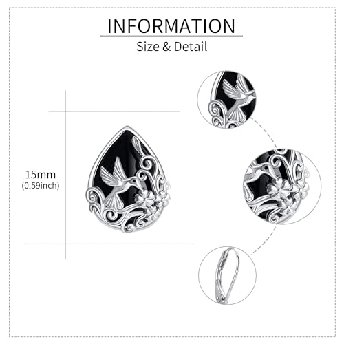 Black Onyx Earrings 925 Sterling Silver Black Onyx Dangle Drop Earrings Filigree Jewelry Gift for Women Girls - style: Hummingbird