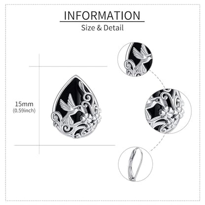 Black Onyx Earrings 925 Sterling Silver Black Onyx Dangle Drop Earrings Filigree Jewelry Gift for Women Girls - style: Hummingbird