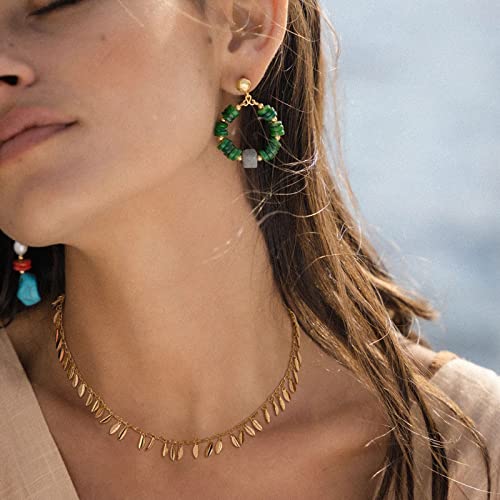 MTMY Beaded Necklaces for Women 14K Gold Plated Dainty Colorful Green/Rose Beaded Pearl Choker Necklace Delicate Boho Choker Necklace Jewelry Gift - style: Leaf tassel
