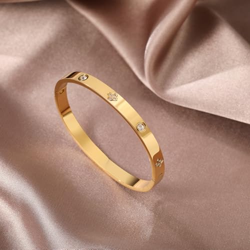 18K Gold Plated Stackable Love Bangle Bracelet Set for Women - 3 Pcs Stainless Steel Chain Bracelet Cubic Zirconia Tennis Bracelet Gold Bangle Set Gift for Wife - color: Tennis Love Bracelet