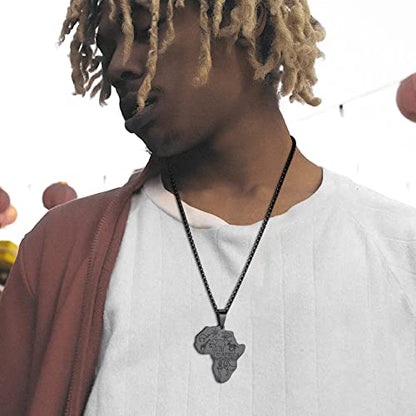 GOLDCHIC JEWELRY Africa Map Necklace for Men, Stainless Steel African Tribal/Egyptian Eye of Horus/I LOVE AFRICA/Elephant Map Hiphop Jewelry Unisex with 22'+2'Adjustable Chain - color: Animals - Black, style: No Customization