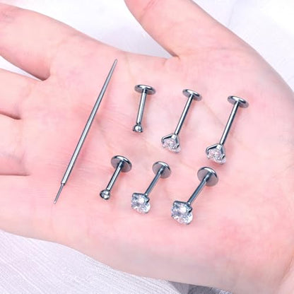 Zolure 18G/20G Flat Back Earrings Stud Threadless Nose Studs Surgical Steel Push in Earrings Tragus Cartilage Labret Helix Lip Conch Medusa Piercing Jewelry - color: 20G Silver #2