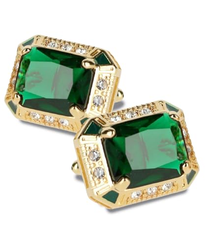 Big Rectangular Colored Crystal Cuff Links for Men – Tuxedo Suit Accessories, Cufflinks for Men - style: Emerald/Gold