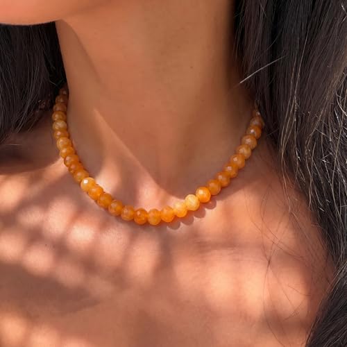 Gemstone Beaded Necklace for Women Colorful Natural Stone Freshwater Pearl Surfer Beach Rainbow Necklace Jewelry Gift - color: Yellow