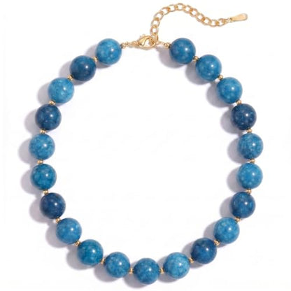 Colorful Beaded Necklace for Women Boho Statement Chunky Necklace Natural Stone Beads Gemstone Choker Necklaces Handmade Summer Beach Jewelry - color: Dark Blue