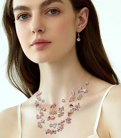 Multi-Layer Boho Shell Beaded Necklace for Women Colorful Crystal Strand with Silver Beads Statement Collars Necklace and Earrings Costumes Jewelry Sets for Women - color: 45-Pink