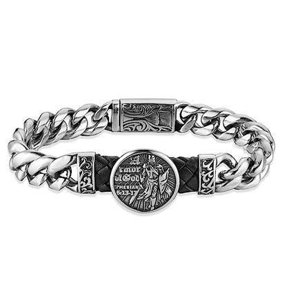 HZMAN 8.5Inch Cuban Link Bracelet for Men Silver Stainless Steel Heavy Biker Link Bracelet - color: Knight Templar