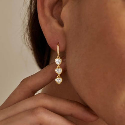 Dangle Earrings for Women Trendy, 14K Gold Plated CZ Huggie Drop Earrings, Dainty Long Chain Prom Wedding Jewelry Gift for Her - style: Heart CZ