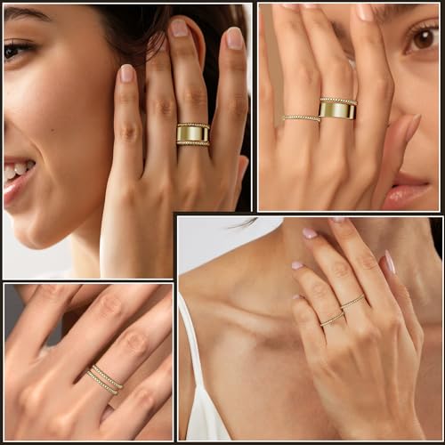 2-Pack 14K Gold Plated Stacking Rings for Oura Ring Gen 5/4/3 | Cubic Zirconia，oura ring stack accessories，Diamond Rings for Women - color: Gold
