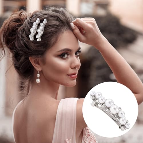 OIIKI Pearl Hair Snap Clips for Wedding, Silver, Style 1, 1pcs | Elegant Pearl Barrettes with Pins for Women, Brides, Parties, Daily Use