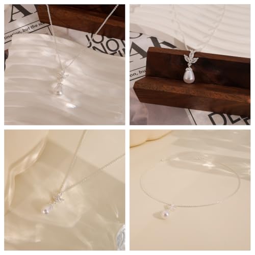 Pearl Necklaces for Women,Dainty Gold Pendant Necklaces Waterproof Jewelry | 14K Gold Plated Pearl Necklaces,Dainty Elegant Wedding Necklace,Small Cute Adjustable Minimalist Necklace,Non Tarnish Jewelry - color: SILVER-2