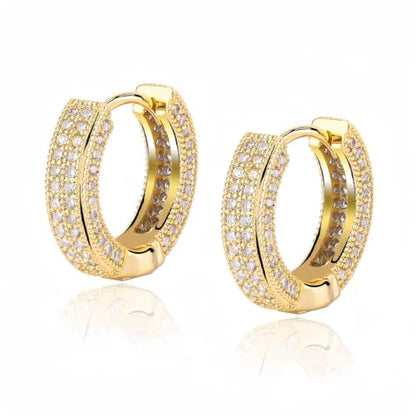 Iced Out Huggie Hoop Earrings for Men and Women, CZ Diamond Earrings, Stainless Steel Hypoallergenic Hinged Hoop Earrings - color: Gold