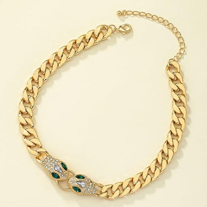 Punk Animal Snake Choker Necklace Hip Hop Rhinestone Snake head Cuban Link Chain Necklace Chunky Cuban Chain Crystal Jewelry for Women Gifts - color: Style A Gold