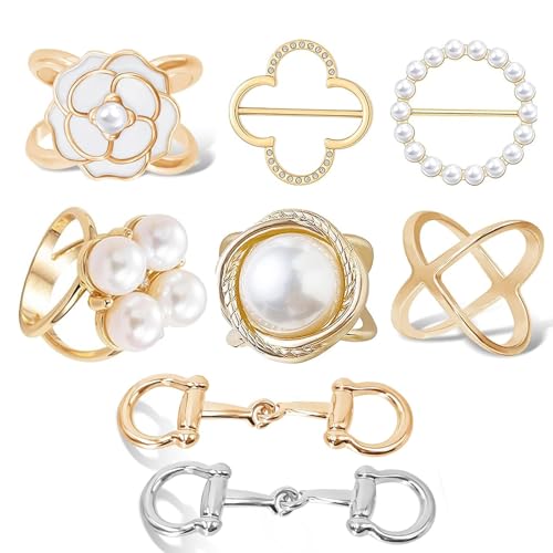 8PCS Scarf Rings Scarf Clip Ring and Slides for the Side of Clothes Corner | Elegant Clothing Shirt Ties for Women Horsebit Scarves Buckle Rings Tightener