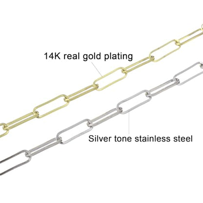 kelistom 14K Gold Filled Stainless Steel Paperclip Chain Bracelet for Women, 7.5” Rectangle Link Bracelets, Waterproof and Never Tarnish - color: 14K gold-5mm+extender