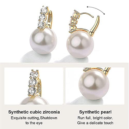 Pearl Earrings for Women 14K Gold Plated Hypoallergenic Pearl Earrings 5A Cubic Zirconia Dangle Earrings Elegant Jewelry - color: 1-Gold