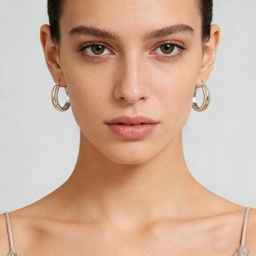 Two Tone Silver and Gold Plated Hoop Earrings for Women Mixed Metal Hypoallergenic Statement Valentines Jewelry Gifts - style: B-Silver & Gold