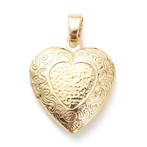 Craftdady 18K Gold Plated Brass Photo Locket Frame Pendants Charms for Necklaces Personalized Jewelry Crafts Making - size: 22.5x19.5mm Heart b