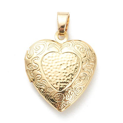 Craftdady 18K Gold Plated Brass Photo Locket Frame Pendants Charms for Necklaces Personalized Jewelry Crafts Making - size: 22.5x19.5mm Heart b