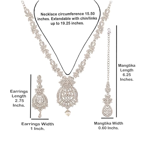 Touchstone Indian jewelry sets for women maang tikka wedding guest gold necklace bollywood jewellery set pageant elegant prom bride accessories western crystal chunky rhinestone necklaces - color: 7 Clear white in white plating