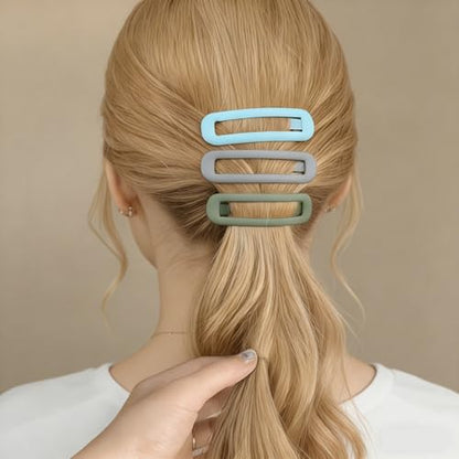 24 Pcs Rectangle Snap Hair Clips for Women Girls, 2.7 inch Large No Slip Matte Metal Hair Barrettes for Thick Thin Fine Hair - color: Grey/Sky Blue/Dark Blue/Green/Pink/Red