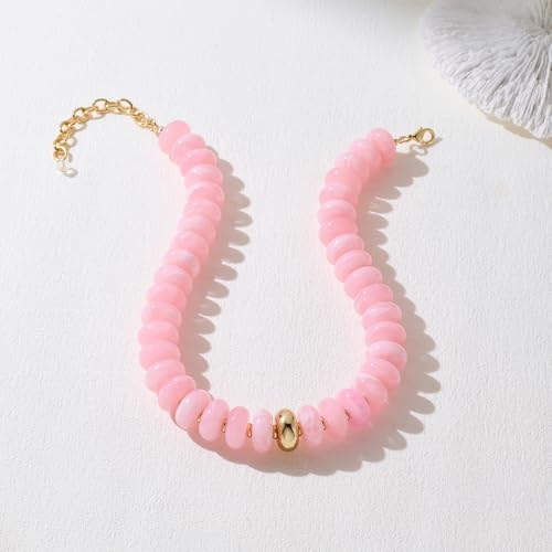 Chunky Colorful Choker Necklace for Women - Summer Beach Round Resin Beads Necklace, Trendy Statement Summer Beach Jewelry Birthday Gifts for Vacation Holiday - color: 18mm Soft Pink Bead