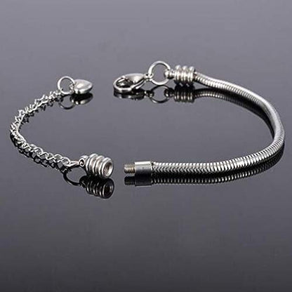 TGLS Women European Charm Bracelet Stainless Steel 3mm Snake Chain Bracelets Fits Charms Bead - style: 9 Inches