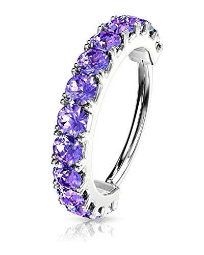 Forbidden Body Jewelry 16-20g 8mm CZ Lined Plated Brass Bendable Nose Ring and Cartilage Hoop (Choose Gauge/Plating/Color) - style: 20g - Platinum Plated (Purp)