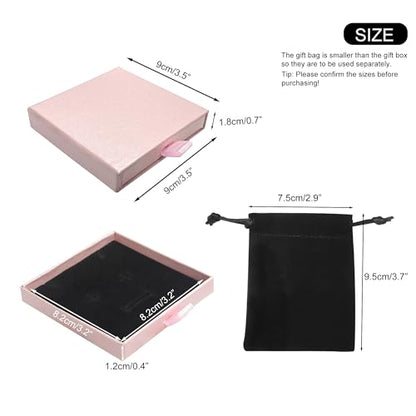 Quacc Small Jewelry Gift Box and Velvet Bag, Necklace Bracelet Earring Cardboard Organizer Square Jewellery Gift Box Pendent Storage Case for Birthday Xmas Christmas Wrapping (Pink) - color: Pink
