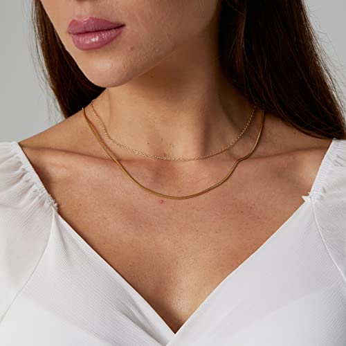 Herringbone Choker Necklace Set Double Layer Snake Chain Herringbone Chain Necklace Layering Necklace Set Cuban Chain Necklace for Women - style: 1.5mm Snake+ Ochain-GD