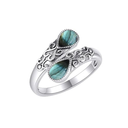 Ring for Women Sterling Silver Adjustable Band Open Rings Jewelry Gifts for Girls - style: Labradorite