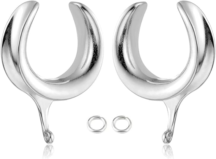 (6mm 2g DIY Ear Saddle Tunnel Plugs Piercing Stretchers Black Gold Silver Hypoallergenic 316 Stainless Steel Ear Gauges Dangle Accessories Expander Fashion Body Jewelry 2PCS - color: Silver, size: 16mm