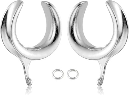 (6mm 2g DIY Ear Saddle Tunnel Plugs Piercing Stretchers Black Gold Silver Hypoallergenic 316 Stainless Steel Ear Gauges Dangle Accessories Expander Fashion Body Jewelry 2PCS - color: Silver, size: 16mm