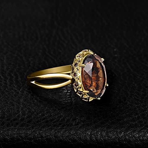 JewelryPalace Huge Oval Shape 5.7ct Genuine Smoky Quartz Cocktail Rings for Her, 14K White Yellow Rose Gold Plated 925 Sterling Silver Ring for Women, Natural Gemstone Jewelry Sets Rings - color: 2-Yellow Gold Plated Brass