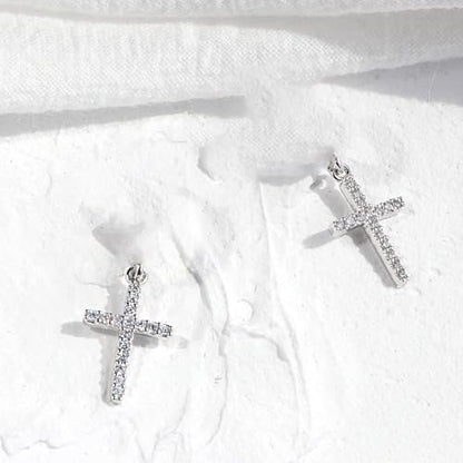 Cross Necklace and Sterling Silver Cross Earrings Jewelry Set for Women | Hypoallergenic Faith Crucifix Pendant Necklaces 14K Gold Plated Cubic Zirconia CZ Dangling Religion Jewelry - color: Silver