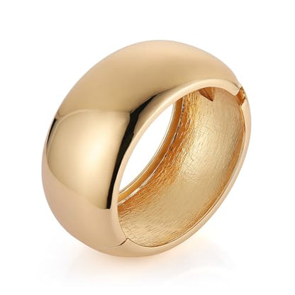 HZMAN Chunky Gold Cuff Bracelets for Women Thick Wide Bangle Bracelet Hammered Open Hinge Wrist Cuff Bracelet Jewelry Gift - color: 05.Round Polished Gold