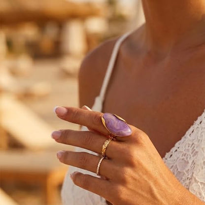 Mchic Colorful Chunky Statement Ring for Women: Boho Large Oval Acrylic Finger Ring Stainless Steel Adjustable Beach Summer Y2K Handmade Jewelry Gift for Women - color: Purple