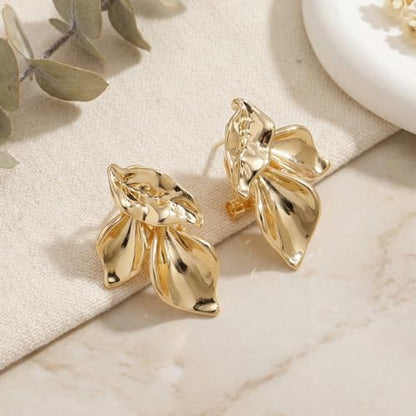 Jean Beau Chunky Gold Stud Earrings for Women Trendy Gold Plated Dangle Drop Prom Birthday Fashion Office Jewelry Gift - color: Small Gold Flower